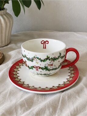 Cath Kidston London Christmas Teacup & Saucer NIB | Festive Holiday